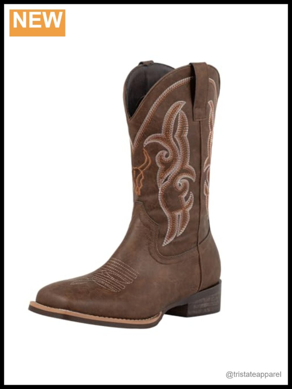 Men's Western Cowboy Boots Square Toe Faux Leather Slip On Work Riding
